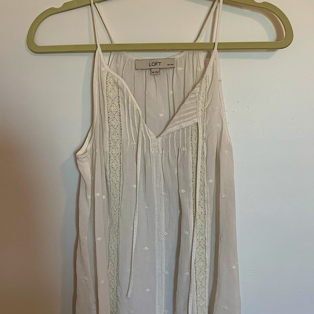 Loft Summer embroidery cream flowy tank.
